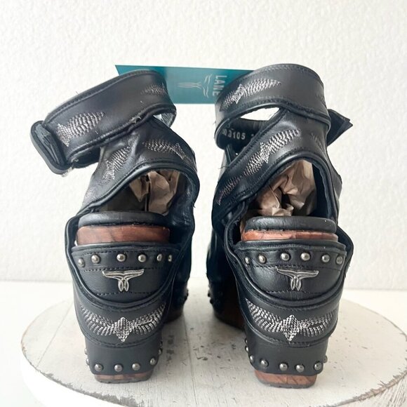 Lane Boots LEXINGTON Womens Black Wedges 8 Western Sandals Cowgirl Wooden Heel - Picture 3 of 11
